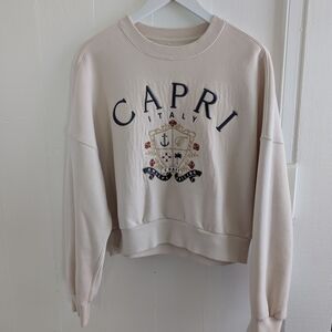 Cream Capri Italy Embroidered Abercrombie & Fitch cropped crewneck Sweatshirt